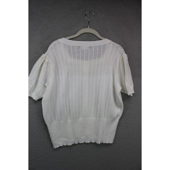 Curlbiuty Vintage Short Sleeve Scalloped Open Knit Button-Up Sweater-Size 2XL - Picture 8 of 10